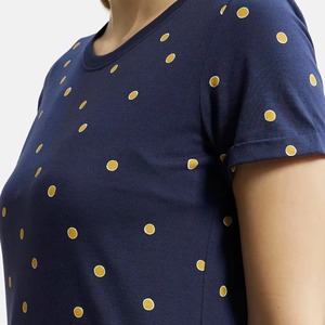 Camiseta de Mujer Azul Marino con Puntos, Cuello Redondo, Manga Corta, Corte Regular, Algodón Jersey, Estilo Casual con Diseño de Rayas - Product Image 6
