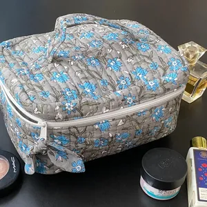 Vanity Bag Quilted Hand Crafted Hand Block Printed Cotton Travel Vanity Case For Traveling