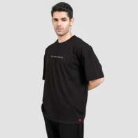 T-shirt noir respirant 100 % coton pour homme, coupe oversize, technique de compression, tissu jersey 280g, motif animé