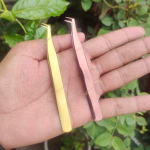 Pinzas de pestañas Beige personalizadas de alta calidad, Etiqueta Privada, punta de fibra de acero inoxidable, herramientas de pestañas - Product Image 6