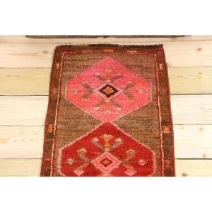 Petit tapis turc 1,7x2,7 pieds, tapis en laine Ikat brun rouge - Product Image 3