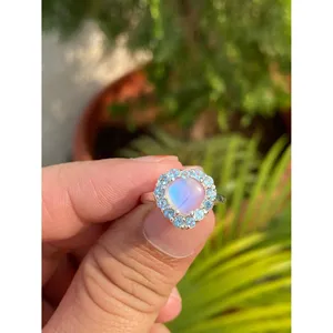 Rainbow Moonstone Heart <b>Ring</b> 925 Sterling Silver Handmade Heart Shape Gemstone <b>Ring</b> Wholesale Jewelry Supplier - Product Image 1