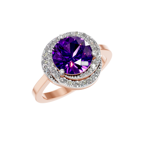 OEM ODM Custom 14K 18K Gold Lab Grown Amethyst Halo Solitaire <b>Ring</b> Classic IGI Certified 2.5 Carat Prong Setting Fine Jewelry - Product Image 1
