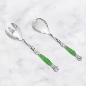Utensilios para servir ensalada de acero inoxidable de alta calidad con elegantes mangos largos y acabado clásico para buffet o cena. - Product Image 1