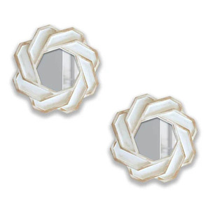 White <b>Large</b> Floral Wall Mirror Luxury Modern Antique Round <b>Framed</b> for Home Decor Bathroom Usage Made of Glass Metal Wood - Product Image 2