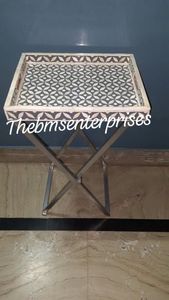 Decoración moderna para el hogar, bandeja de mayordomo Floral en blanco y negro, mesa auxiliar plegable con incrustaciones de hueso para muebles de sala de estar - Product Image 3