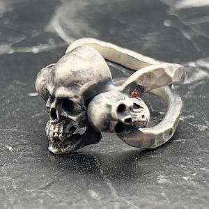 Handmade 925K <b>Silver</b> Gothic Skull <b>Ring</b> for <b>Men</b> Anatomical Skeleton Biker Jewelry with Hammered Design and 18K Plating - Product Image 4
