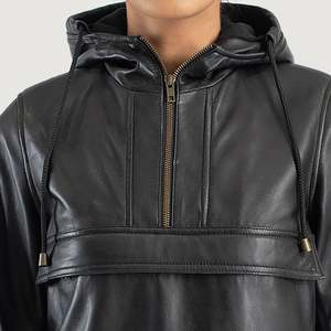 Zest Autumn Leather Pullover <b>Jacket</b> in Black with Windproof Hood - Product Image 6