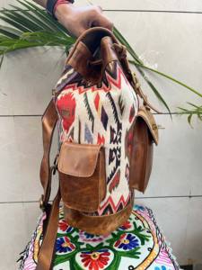 Mochila de cuero Jacquard hecha a mano de cuero auténtico mochila de usos múltiples al por mayor producto a granel - Product Image 2