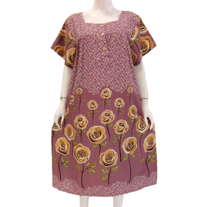 Chemise de nuit d'été confortable et douce, motif floral, matière en rayonne, manches courtes, longueur genou, taille élastique, résistante à la décoloration - Product Image 2