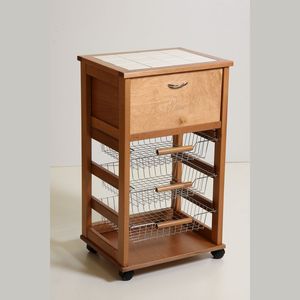 Carrito Multiusos MASLEGNO de Madera de Haya Sólida Premium, con Superficie de Cerámica, Diseño Moderno, Ruedas de Plástico, Asas de Hierro, para Almacenamiento de Pan, 18 kg - Product Image 1