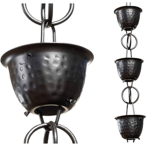 Chaîne de pluie décorative de jardin en métal, gouttières d'égouttement noires, design floral suspendu, chaînes de pluie en forme de tasse - Product Image 5