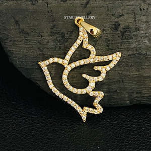 Colgante de pájaro de oro macizo de 14 quilates con joyería fina de diamante natural. - Product Image 5