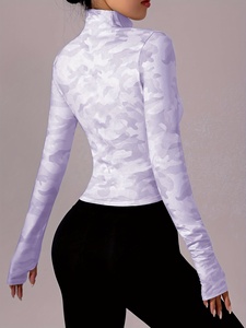 Women's Seamless Yoga <b>Jacket</b> Tops Gym Fitness <b>Workout</b> Sports Shirts Skinny Midweight Spandex/Nylon Elastic Waist Long Sleeve - Product Image 2