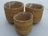 Housse de panier suspendu en jonc de mer tressé à la main, moderne et élégante, pour pépinières et pots de fleurs, avec doublures en plastique pour la présentation des plantes