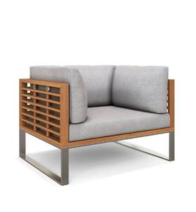 Conjunto de sofá para patio, sofá de madera de teca maciza para exteriores con patas de hierro, sofá de jardín con cojín impermeable, muebles para exteriores - Product Image 1