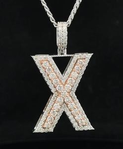 Pendentif Initial X en or 14 carats avec VVS Moissanite Bijoux Buss de haute qualité Pendentif boule plaqué glacé Testeur de diamants - Product Image 1