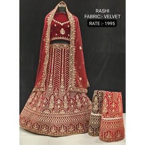 Lehenga Choli Ligero de Terciopelo con Mangas Cortas para Adultos, Bordado de Primera Calidad, Formal, Festivo, Estilo Indio-Pakistaní - Product Image 3