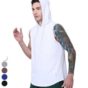 High Quality <b>Men</b> European Size <b>Men</b> Stringer Gym Tank Tops Pure Cotton Oem logo Sport Gym <b>Sleeveless</b> tank Top with Hood - Product Image 3