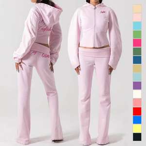 Conjunto Deportivo de Dos Piezas para Mujer, 100% Algodón, Elástico, Cuello en V, Estilo Hip Hop, Reversible, Transpirable, para Invierno - Product Image 1