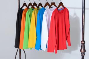 Venta al por mayor cuello redondo bordado estampado hombres mujeres liso poliéster en blanco logotipo personalizado algodón manga larga Camiseta - Product Image 5