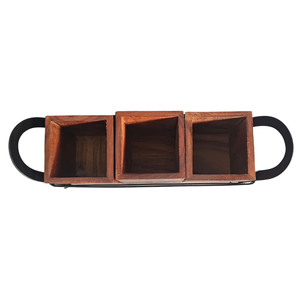 Organizador de Utensilios de Madera Rústica con Tres Compartimentos, Marco Metálico, Ecológico, Apto para Lavavajillas y Microondas - Product Image 4