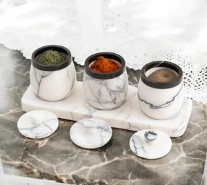 Fabrication OEM Ensemble sel et poivre en marbre Conçu pour rehausser la décoration de la table à manger avec un attrait esthétique en pierre naturelle luxueuse - Product Image 6