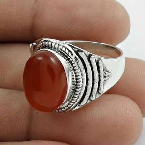 Bague bohème en argent sterling 925 avec pierre précieuse en cornaline de coupe ovale naturelle, style unique, parfaites pour les hommes et les femmes - Product Image 2