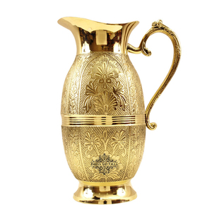 IndianArtVilla Jarra tradicional de diseño en relieve de latón puro-1300 ML para almacenamiento y bebida - Product Image 3