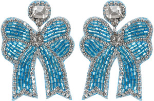 <b>Blue</b> Bow <b>Earrings</b> Rhinestone Detailing Handmade Jewelry Seed Bead Embroidery Bridal Party Fashion Accessories Custom Export - Product Image 4