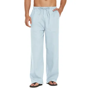 Latest Design Loose Fit Stylish Trouser Pant For Men Casual Wear Plain Custom Logo Linen Cotton Loose Pants For Men
