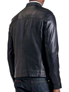 Veste en cuir personnalisée pour hommes en peau de mouton, col noir style pression décent, ajustement confortable pour la course de moto d'hiver - Product Image 2