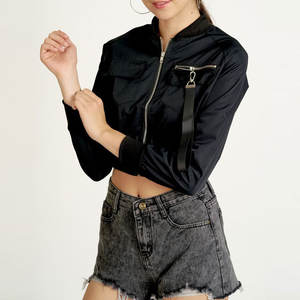 2025 nuevo otoño mujer Casual sólido manga larga cremallera Mujer bombardero chaqueta abrigos Pantalones mujer calle chaquetas de alta calidad - Product Image 3