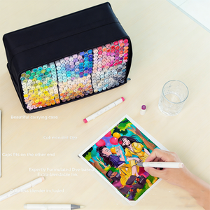 ओम कस्टम थोक शराब आधारित 24/48/160/320 रंग ब्रश और चिसल दोहरी युक्तियों कला मार्कर पेन के साथ डबल मार्कर पेन - Product Image 2