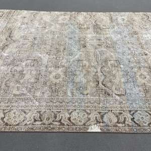 Alfombra, 7x9.7 pies, Alfombra Vintage, Alfombra a Cuadros Grises de Lana - Product Image 3