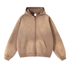 Sweats à capuche OEM Heavyweight 600 GSM pour hommes utilisent une marque privée Street Fashion Customize Puff Printing Vintage Washed Zipper hoodies - Product Image 6