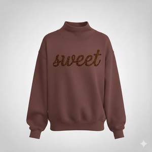 Women Winter Oversized <b>Stand</b> Collar Printed Sequined Badge Sweatshirt Cotton Fleece Relaxed Fit - Product Image 1