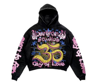 Sudadera con capucha de algodón 100% de doble capa de 400gsm personalizada para hombres, sudadera de gran tamaño bordada de peso pesado con estampado de soplo, recortada de invierno - Product Image 5