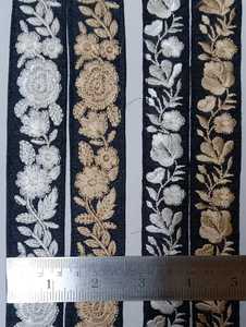 Fait sur mesure sur tissu de base noir, lacets de travail de fil brodé avec broderie d'options multicolores en largeur de 1.5 pouces - Product Image 5