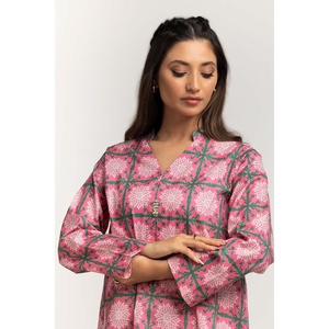 Chemise et pantalon décontractés pour femmes, imprimé floral numérique, tissu dobby, respirant, col en V, manches longues, coupe ample, collection IPS-24-06 - Product Image 1