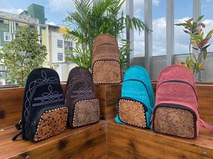 Gran oferta, bolso de pecho de cuero de gamuza turquesa con puntada de bota y mano occidental con mochila, bolsos cruzados florales para mujer - Product Image 3