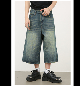 Hot Summer Design personnalisé hommes de haute qualité Baggy Denim Shorts Style Vintage droit tissé taille moyenne léger séchage rapide - Product Image 6