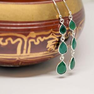 Pendientes colgantes de diseñador hechos a mano de Plata de Ley 925, forma de lágrima personalizada, piedras preciosas de ónix verde, Vintage regalos, compromisos - Product Image 5