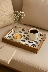 Plateau de service en bois haut de gamme avec design coquillage imprimé plateau décoratif rond et rectangulaire pour café de cuisine - Product Image 2