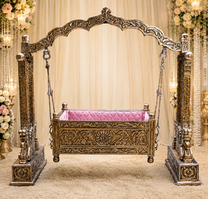 Elegant Wedding Jhoola Swing with Pink Quilted Interior Decorative Display for Ceremony Events - Product Image 1