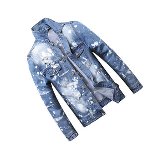 Veste en jean vintage unie OEM pour homme, 100 % coton respirant, écologique, mode urbaine hiver, effet vieilli avec peinture sur le devant - Product Image 5