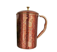 Carafe en cuivre martelé et sculpté à 100 %, avec logo personnalisé, robuste, style nautique, poignée en cuivre pur, plaqué or, cadeau d'affaires, Inde