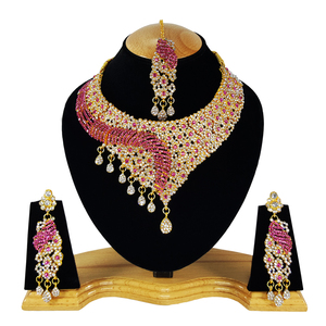 Conjunto de Joyería de Aleación con Cristales de Imitación en Forma de Flor, Collar, Pendientes y Diadema, Color Morado, para Mujer, Fiesta de Compromiso, Boda - Product Image 1