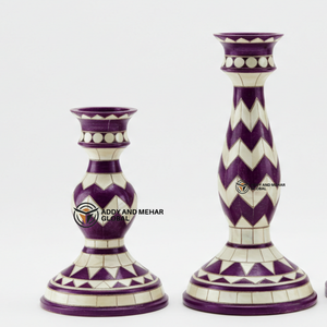 Indian Supplier Offers Luxury Shell/MOP Inlay <b>Taper</b> <b>Candle</b> Holders - Purple & White Chevron Geometric Pattern for wholesale - Product Image 2