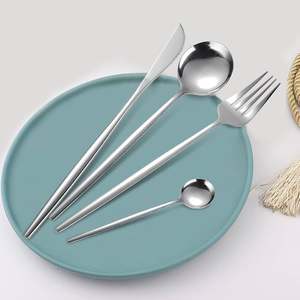 Nouvellement ensemble de couverts en acier inoxydable avec poignée plate mince plaqué argent maison Table à manger vaisselle ensembles de couverts - Product Image 4